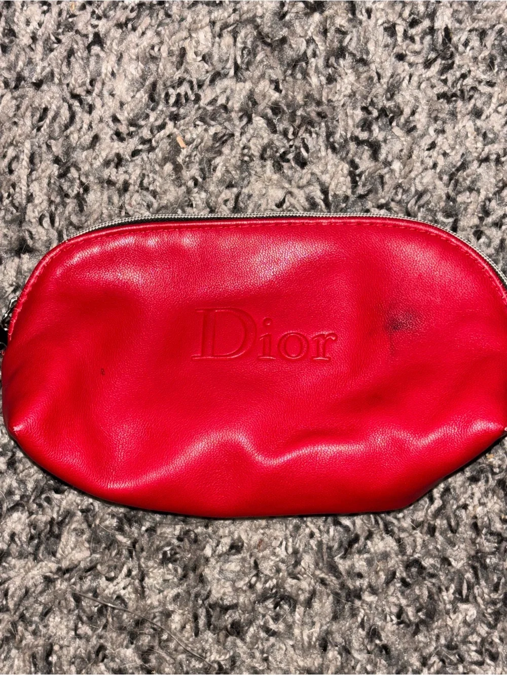 Dior Red Embossed red faux Leather Pouch